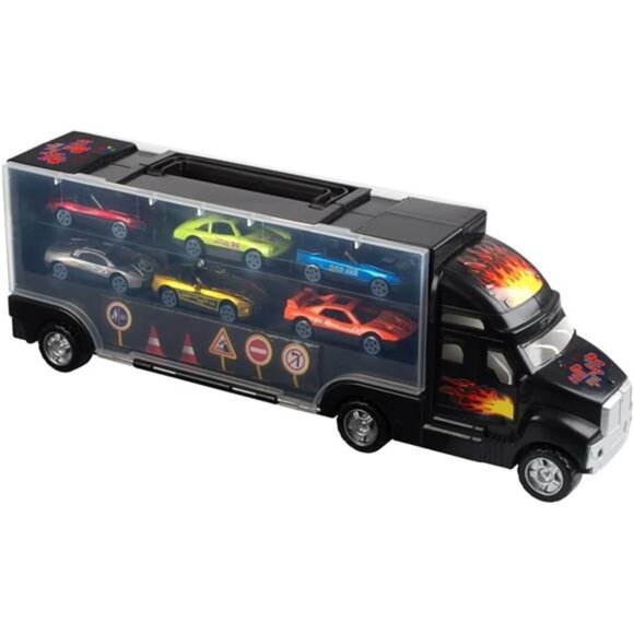 Big Mo's Toys Transport Car Carrier Truck - with 6 Stylish Metal Racing Cars - Picture 2 of 7